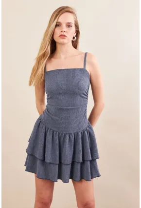 Kadın İndigo Fırfırlı Mini Elbise MOD7593