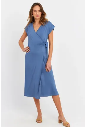Kadın İndigo Kruvaze Midi Elbise EY3044