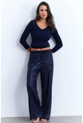 Kadın İndigo Payetli Pantolon SHR8