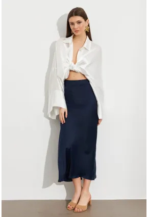 Kadın İndigo Saten Çan Etek SE20