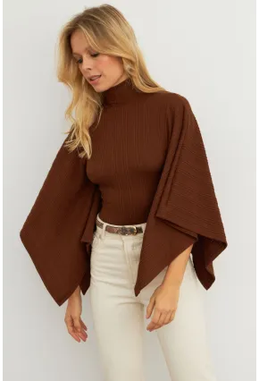 Kadın Kahve Yarasa Kol Balıkçı Bluz MTF32