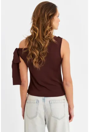 Kadın Kahverengi Bağlama Detaylı Bluz TF50