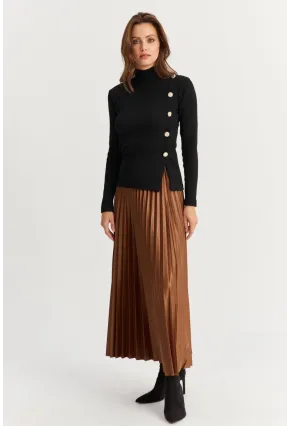 Kadın Kahverengi Beli Lastikli Pilise Etek MGÇ190