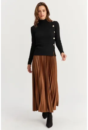 Kadın Kahverengi Beli Lastikli Pilise Etek MGÇ190