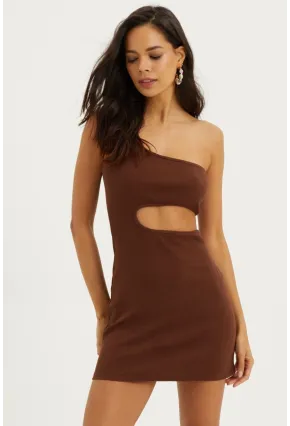 Kadın Kahverengi Dekolteli Mini Elbise B1817