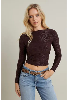 Kadın Kahverengi Desenli Büzgülü Bluz LPP1298