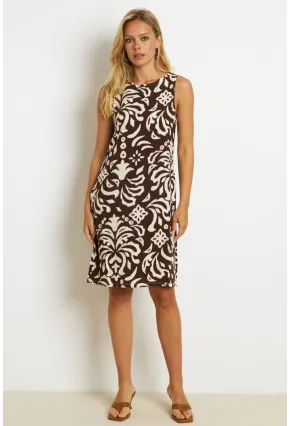 Kadın Kahverengi Desenli Cepli Midi Elbise YZ1059