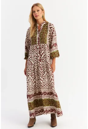 Kadın Kahverengi-Haki Volanlı Maxi Elbise MALO11