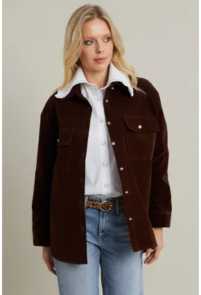 Kadın Kahverengi Kadife Gömlek MCAR1074