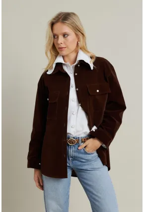 Kadın Kahverengi Kadife Gömlek MCAR1074
