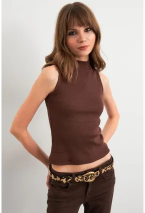 Kadın Kahverengi Kolsuz Bluz GA102