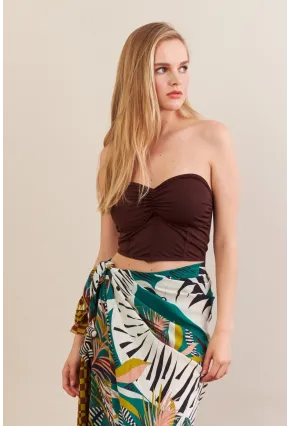 Kadın Kahverengi Korse Dikişli Crop Bluz AN6025