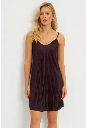 Kadın Kahverengi Piliseli Mini Elbise  DMR338