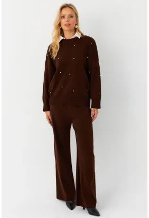 Kadın Kahverengi Taşlı Alt Üst Takım MYİL10