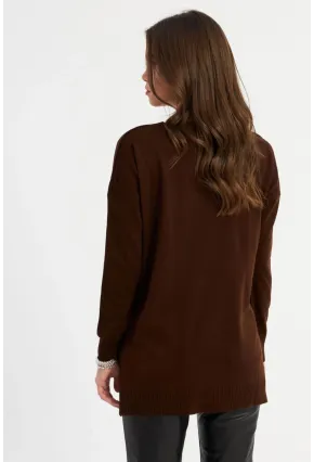 Kadın Kahverengi V Yaka Triko Bluz YİL557