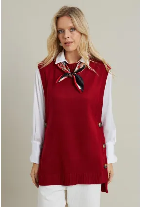 Kadın Kiremit Yanları Düğmeli Kolsuz Triko Tunik MYV75