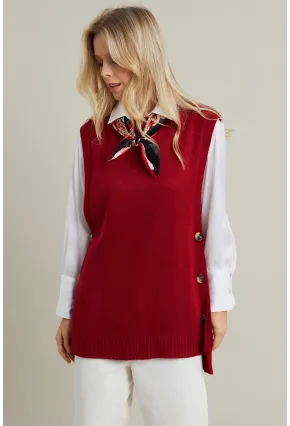 Kadın Kiremit Yanları Düğmeli Kolsuz Triko Tunik MYV75