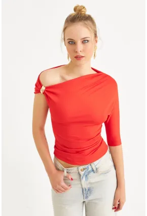 Kadın Kırmızı Aksesuarlı Bluz EY3074