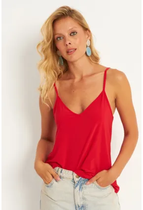 Kadın Kırmızı Askılı Bluz AYD269