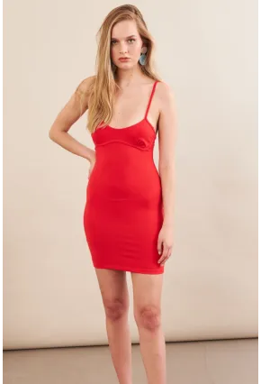 Kadın Kırmızı Askılı Mini Elbise SAN105