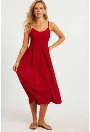 Kadın Kırmızı Astarlı Brode Midi Elbise TW70102-90