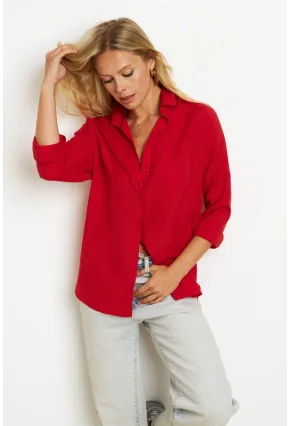Kadın Kırmızı Basic Gömlek K1251