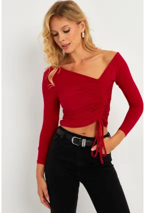 Kadın Kırmızı Büzgülü Bluz GÇ188
