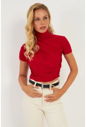 Kadın Kırmızı Büzgülü Bluz LPP1287