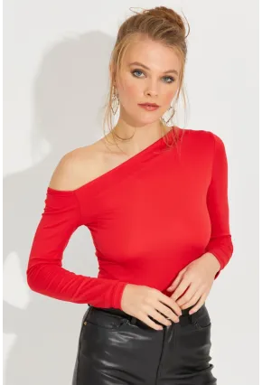 Kadın Kırmızı Çapraz Yaka Bluz EY2597