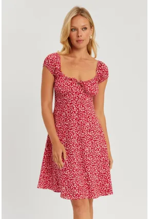 Kadın Kırmızı Çiçekli Mini Elbise GÇ165