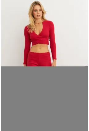 Kadın Kırmızı Crop Üstlü İkili Pantolon Takım XL10052