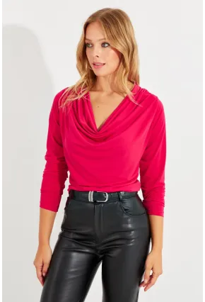 Kadın Kırmızı Degaje Yaka Bluz LPP1234
