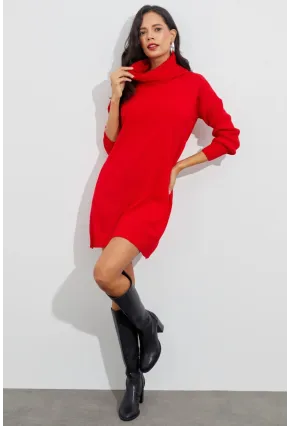 Kadın Kırmızı Degaje Yaka Triko Mini Elbise YV73