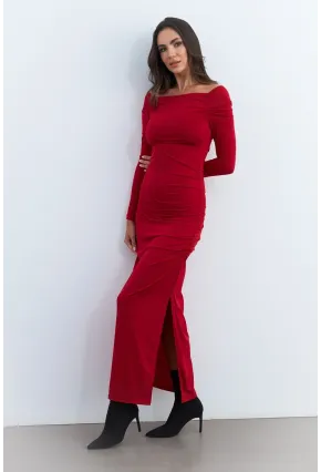 Kadın Kırmızı Drapeli Maxi Yılbaşı Elbise SHR7