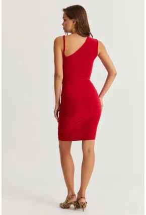 Kadın Kırmızı Drapeli Midi Elbise ELT155