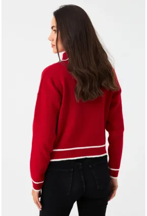 Kadın Kırmızı Düğme Aksesuarlı Kazak MCNG802