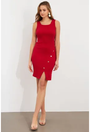 Kadın Kırmızı Düğme Detaylı Midi Elbise URO1111