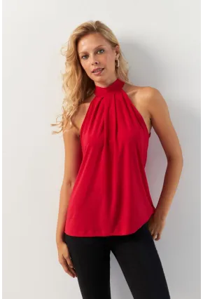 Kadın Kırmızı Halter Yaka Bluz LPP1273