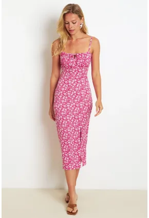 Kadın Kırmızı İnce Askılı Midi Elbise MON125