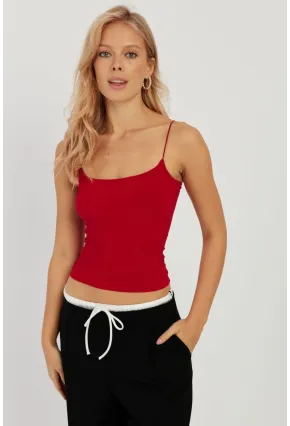 Kadın Kırmızı İp Askılı Bluz GÇ154