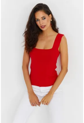 Kadın Kırmızı Kare Yaka Triko Bluz YV87