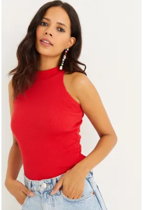 Kadın Kırmızı Kaşkorse Kolsuz Bluz Yİ1566