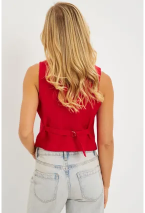 Kadın Kırmızı Keten Astarlı Yelek TW60046