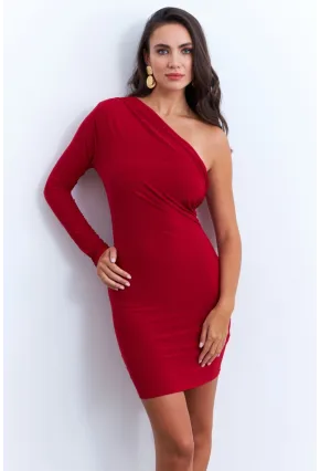 Kadın Kırmızı Kruvaze Tek Kol Mini Yılbaşı Elbise ELT4035