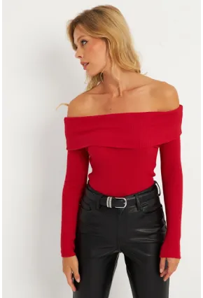 Kadın Kırmızı Madonna Yaka Kaşkorse Bluz XL2210