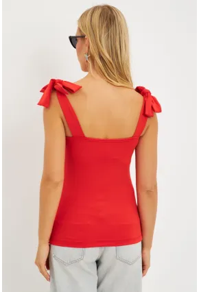 Kadın Kırmızı Omuz Bağlamalı Bluz EY2795