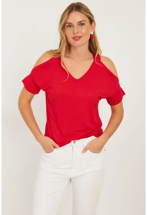 Kadın Kırmızı Omuzları Açık Bluz BR1329