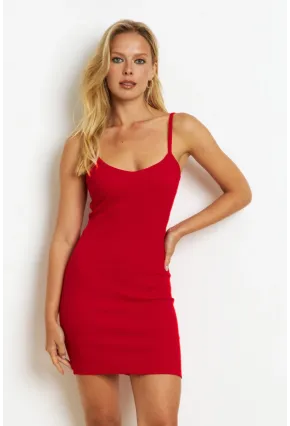 Kadın Kırmızı Ön Arka V Kaşkorse Mini Elbise CG351