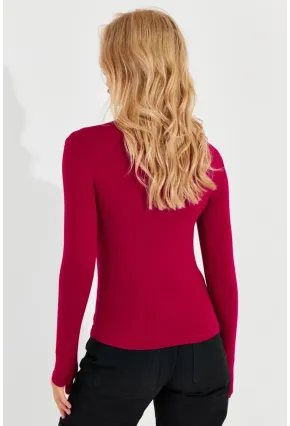 Kadın Kırmızı Önü Damla Bluz LPP1239