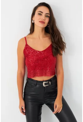 Kadın Kırmızı Payetli Büstiyer SHR10